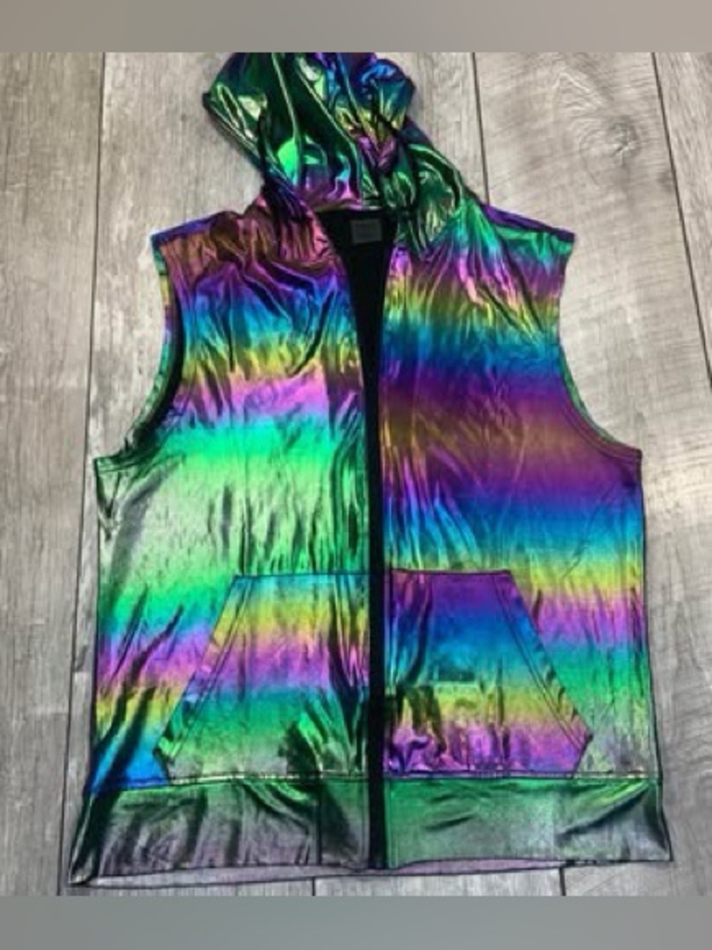 Land of genie unisex holographic full zip hooded vest
Medium. Fit like a large